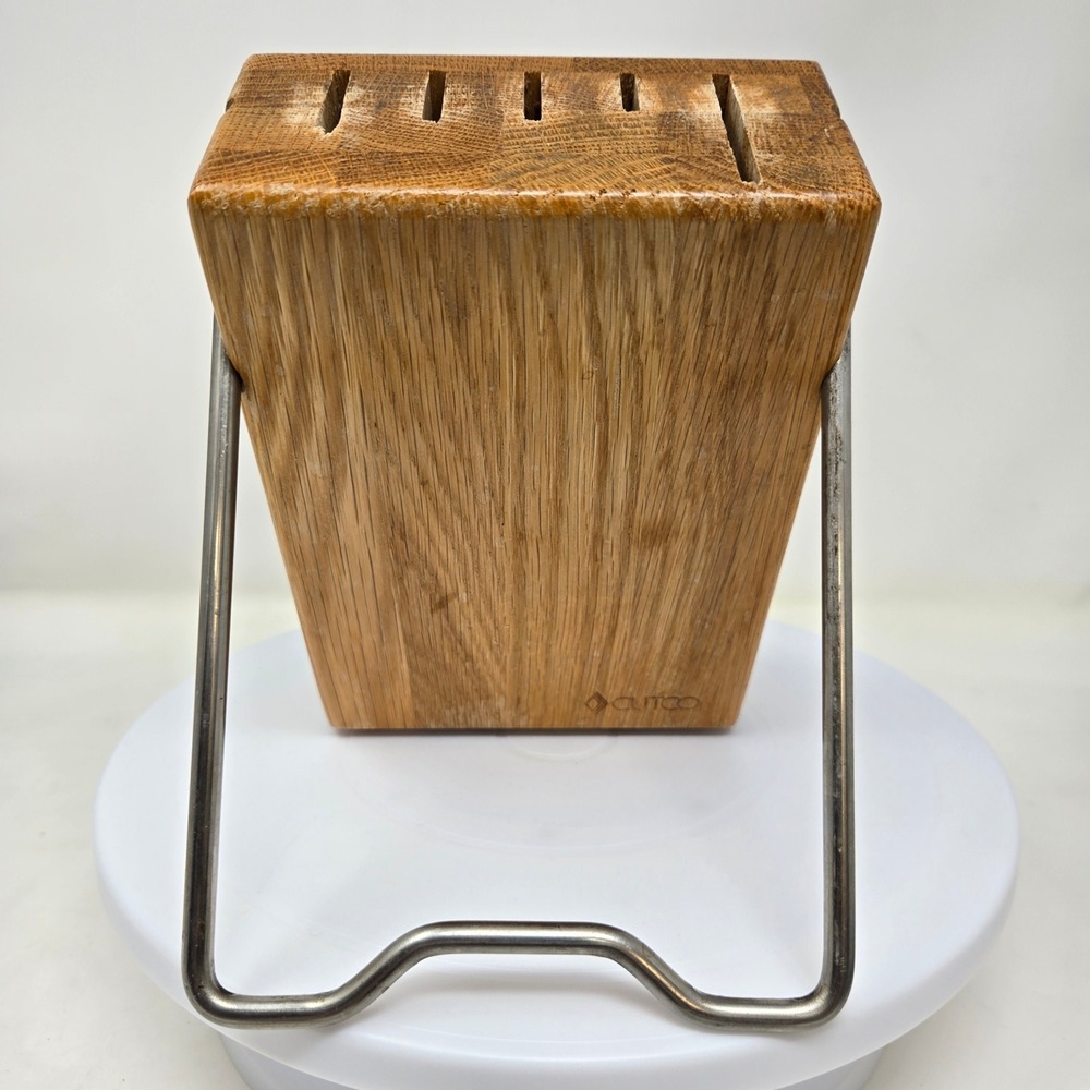 Cutco Oak Wood Knife Block 5 Slot Kitchen Cutlery Storage Holder with Wire Stand